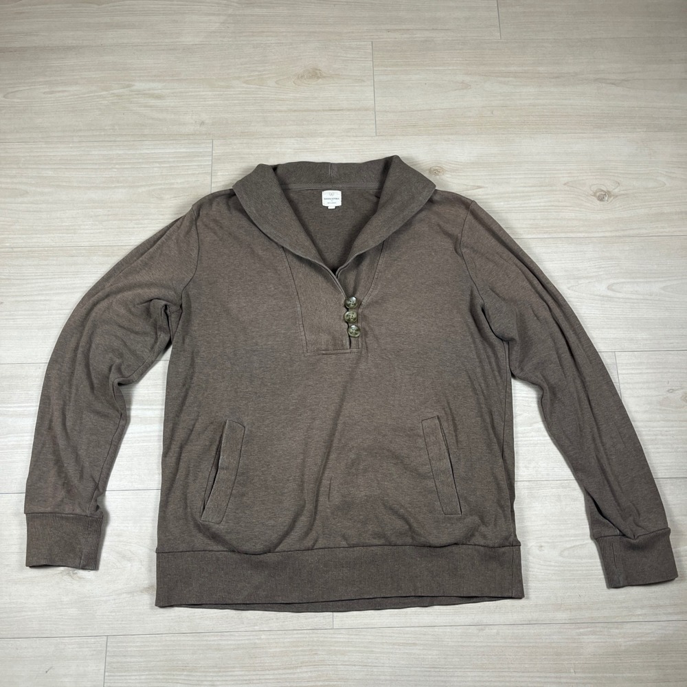 Banana Republic Preppy Brown Shawl Collar Button Pullover Sweatshirt Pockets XL
